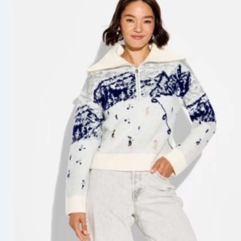 Women's Polo Collar Quarter Zip Pullover Sweater.